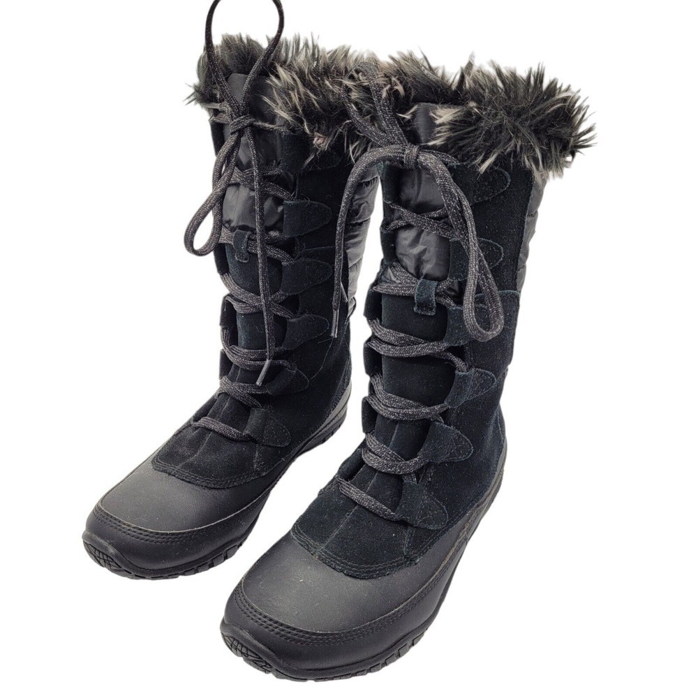 THE NORTH FACE Womens Nuptse Purna Solid Black PrimaLoft snow Boots Size 6